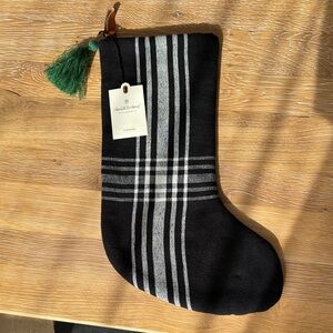 Black and white Striped Stocking with Green Tassel leather hang tag
